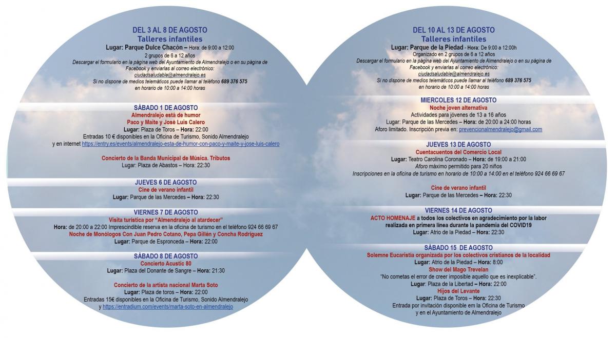 El programa de actividades de agosto incluye humor, música, cine y baile