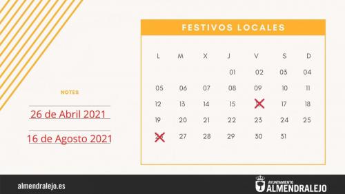 El pleno aprueba el 26 de Abril y el 16 de Agosto como festivos locales para el 2021