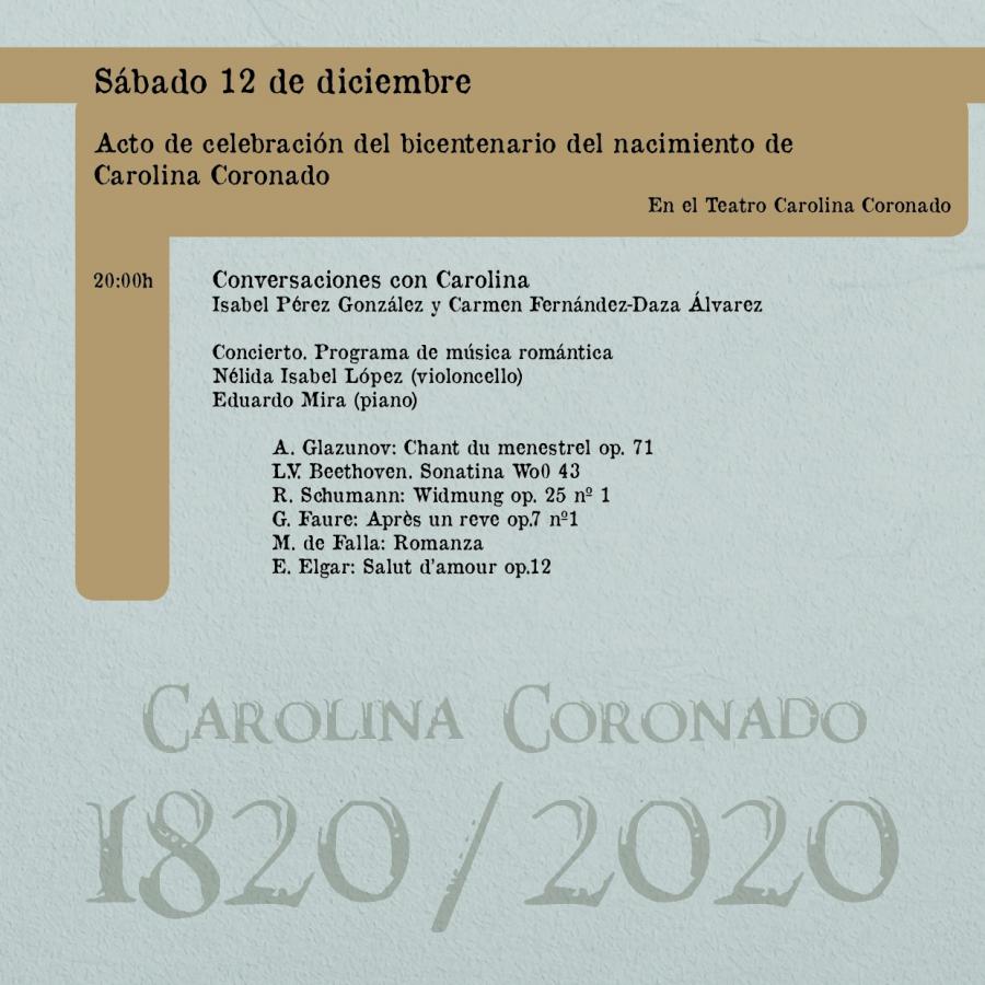Actos programados para la celebración del bicentenario del nacimiento de Carolina Coronado