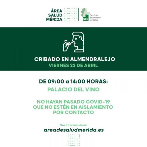 El Área de Salud de Mérida realizará un cribado mañana viernes en el Palacio del Vino y la Aceituna