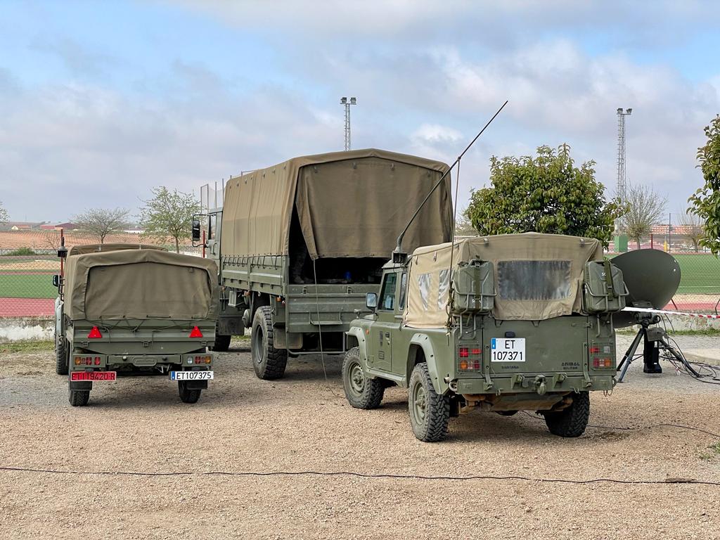 Militares del Batallón del Cuartel General XI en Bótoa realizan unos ejercicios tácticos de puestos de mando