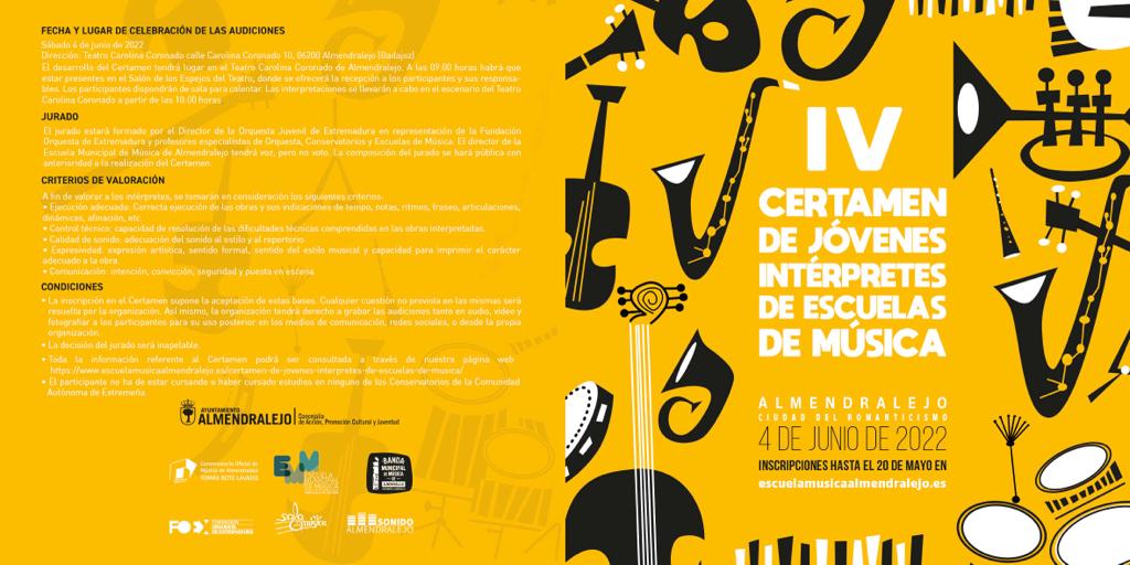 El Teatro Carolina Coronado acogerá la cuarta edición  del Certamen Jóvenes Intérpretes de Escuelas de Música 