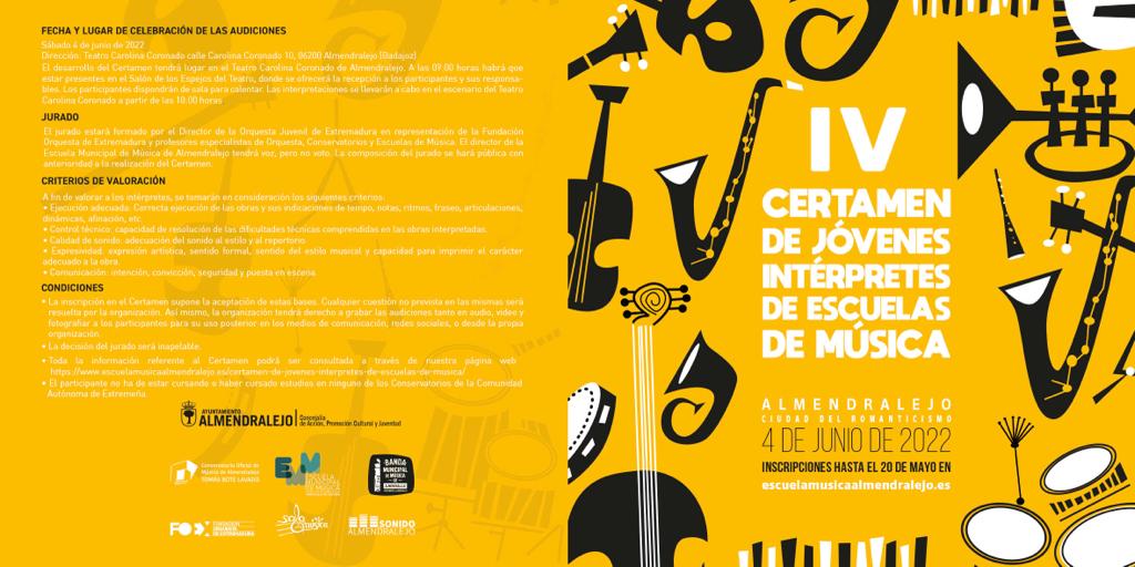 El Teatro Carolina Coronado acogerá la cuarta edición  del Certamen Jóvenes Intérpretes de Escuelas de Música 