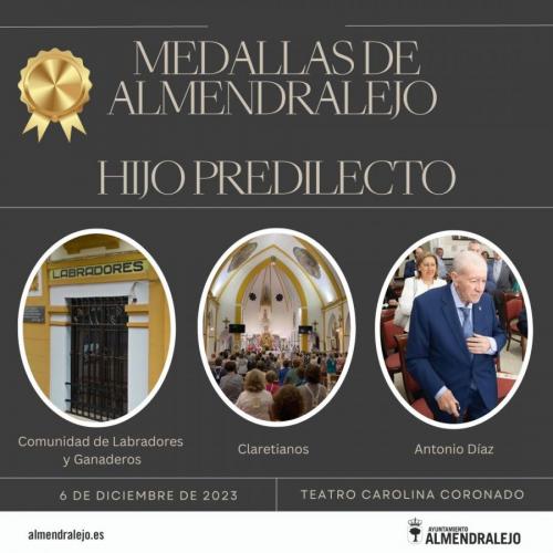 El alcalde anuncia las propuestas a Medallas de Almendralejo 2023 e Hijo Predilecto