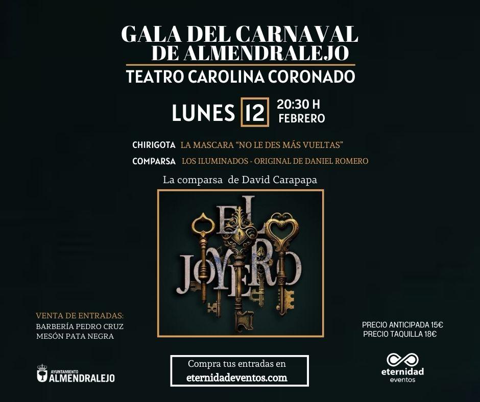 El Teatro Carolina Coronado acogerá la gala de l lunes de Carnaval con agrupaciones locales y 