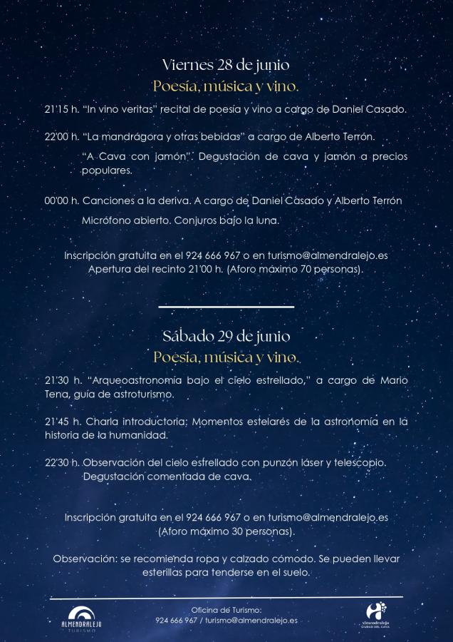 Almendralejo celebra este año el Solsticio de Verano en Huerta Montero con música, cava y observación de estrellas