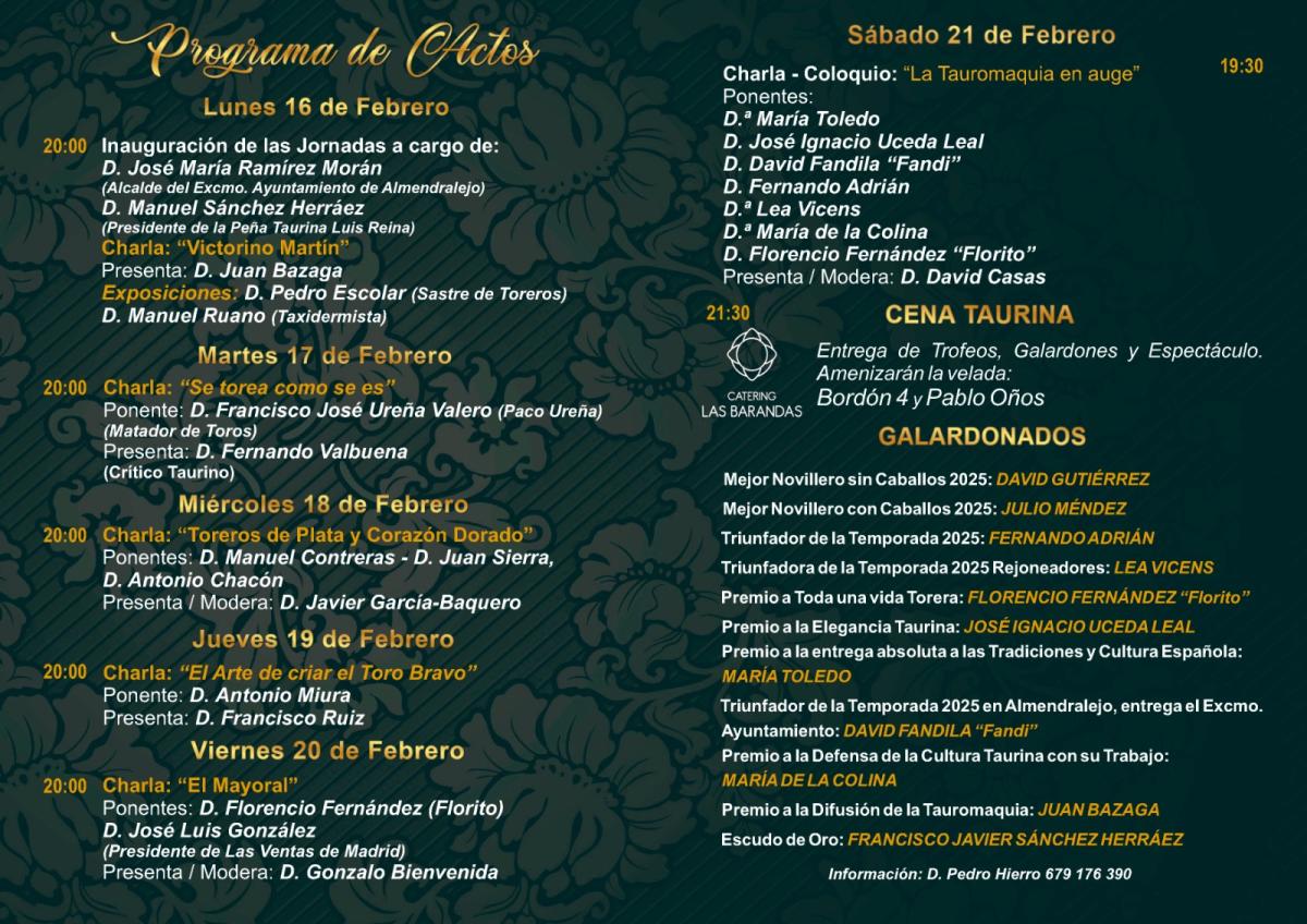 Las Jornadas Culturales Taurinas se celebrarán del 16 al 21 de febrero en la Bodega Viña Extremeña