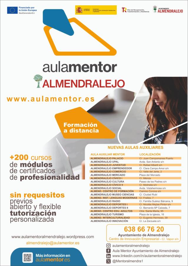Saúl del Amo anuncia la creación de 10 nuevas aulas auxiliares del programa Aula Mentor en Almendralejo